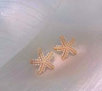 Pearl Detailed Gold Starfish Earrings