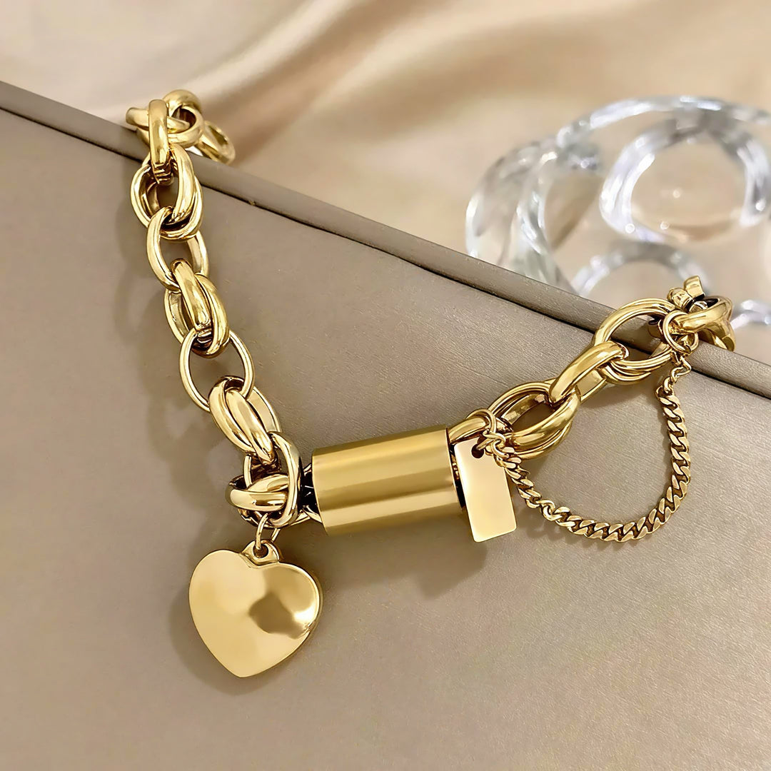 Thick Chain Heart Detailed Bracelet