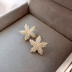 Pearl Detailed Gold Starfish Earrings