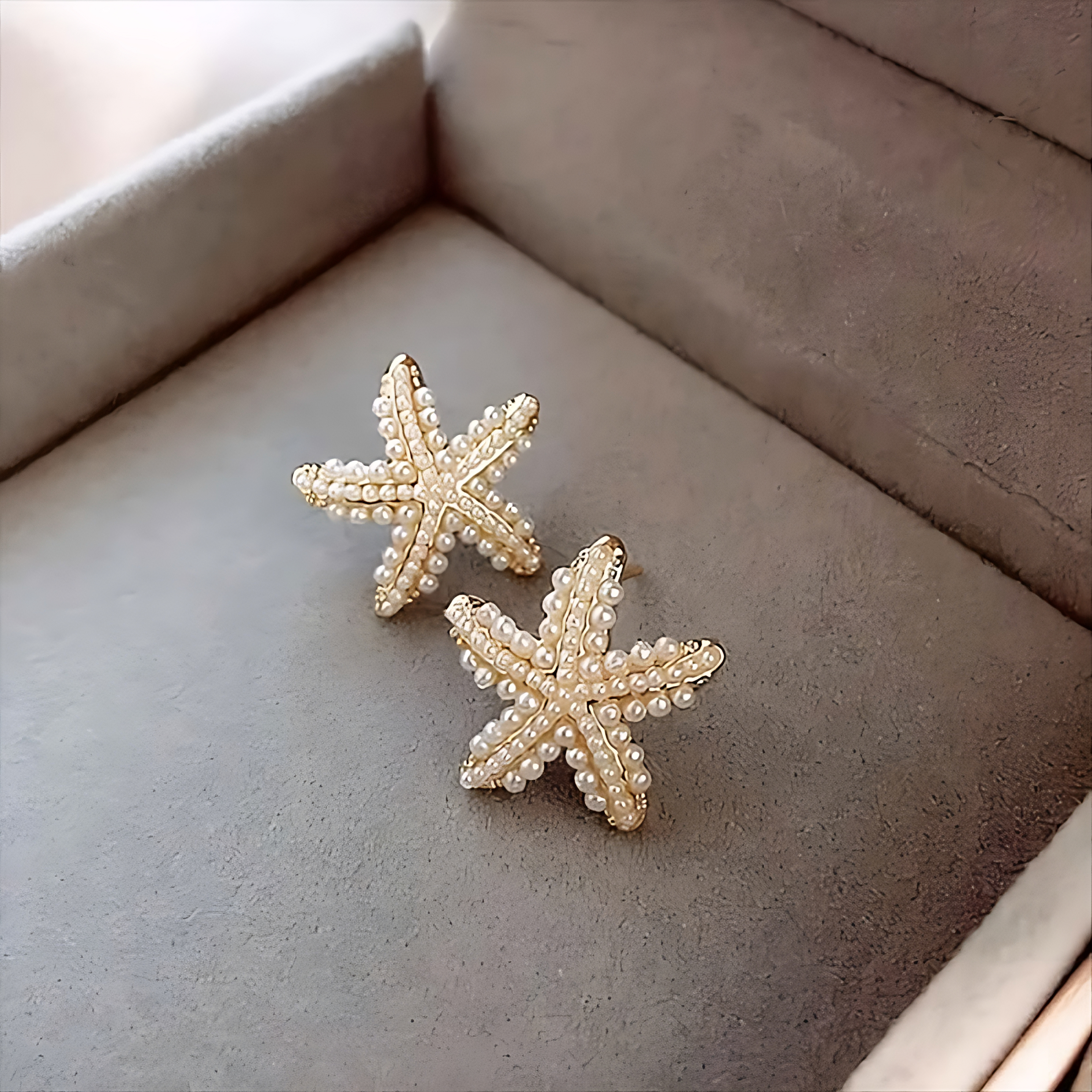 Pearl Detailed Gold Starfish Earrings