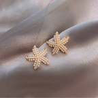 Pearl Detailed Gold Starfish Earrings